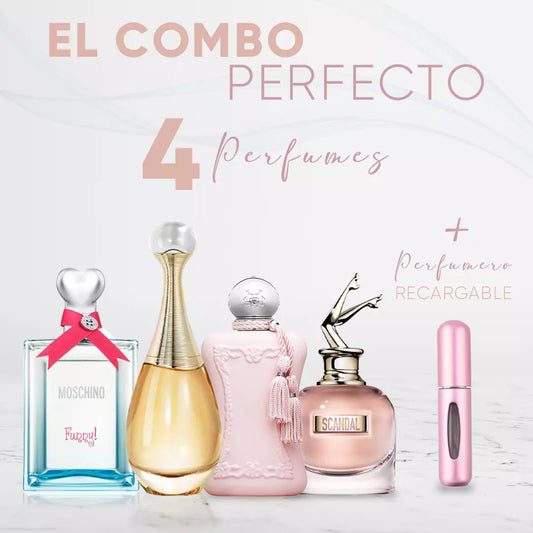 Combo Glamour Intense – Funny Moschino, Delina, Scandal, J’adore + Perfumero Recargable